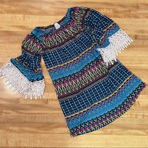 WinWin Boho Half Sleeve Lace Tunic Top S/M